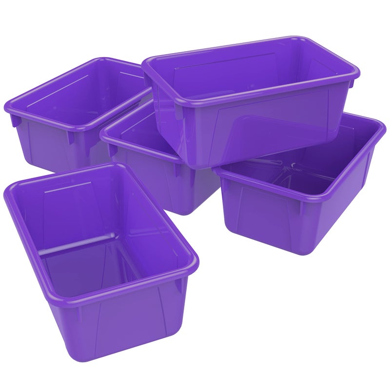 Storex Small Cubby Bins â€“ Plastic Storage Containers for Classroom, 12.2 x 7.8 x 5.1 inches, Purple, 5-Pack (62419U05C) - Image 1